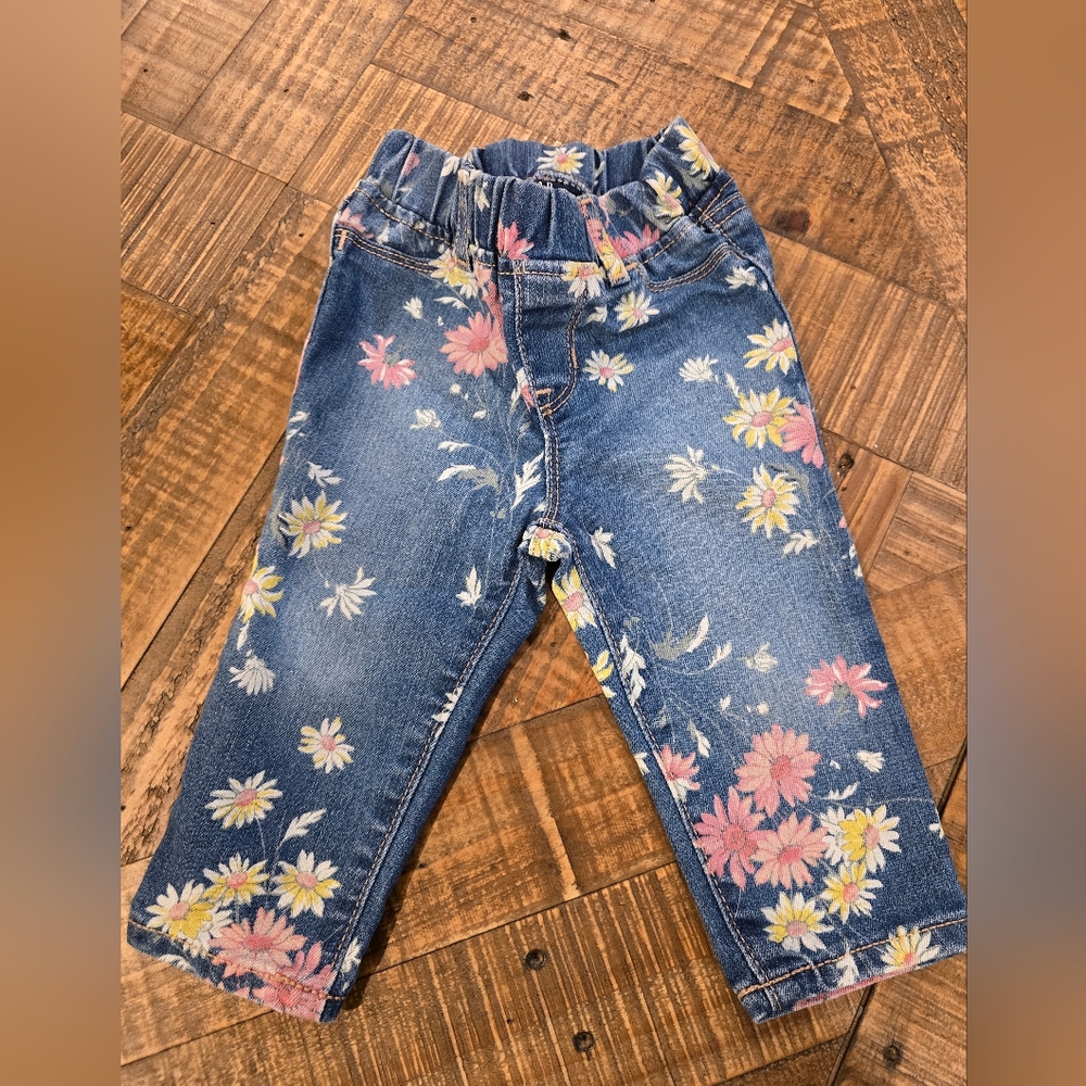 GAP Kids Floral Denim Jeans - Pink and Yellow